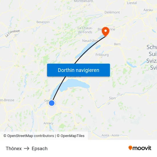 Thônex to Epsach map