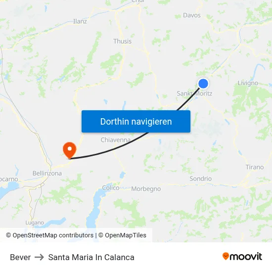Bever to Santa Maria In Calanca map