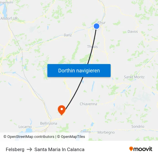 Felsberg to Santa Maria In Calanca map