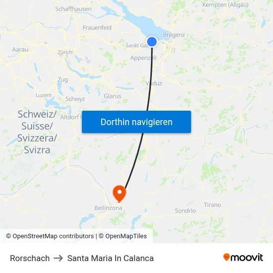 Rorschach to Santa Maria In Calanca map