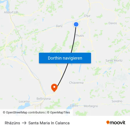 Rhäzüns to Santa Maria In Calanca map