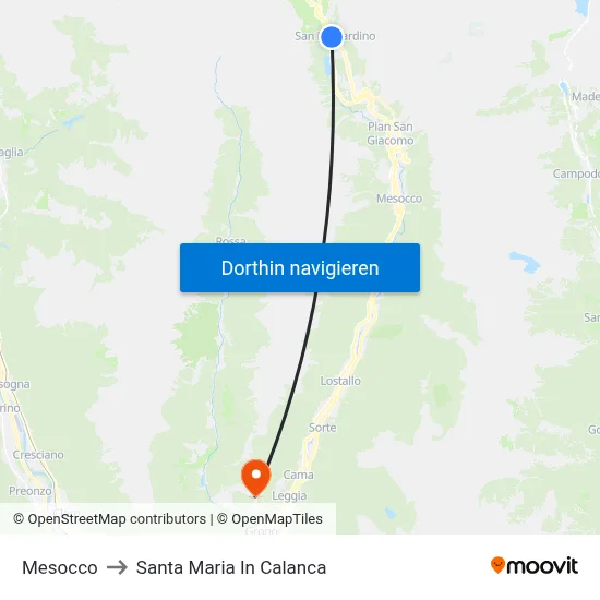 Mesocco to Santa Maria In Calanca map