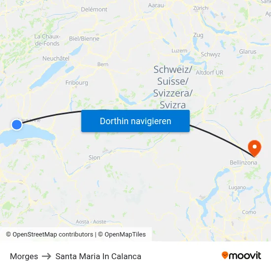 Morges to Santa Maria In Calanca map