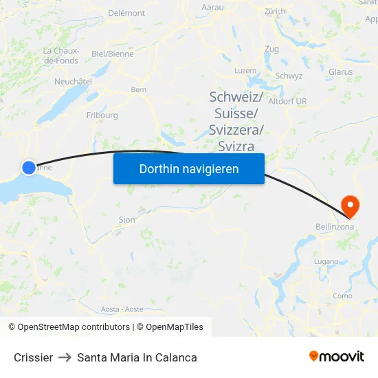 Crissier to Santa Maria In Calanca map