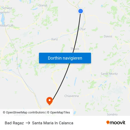 Bad Ragaz to Santa Maria In Calanca map