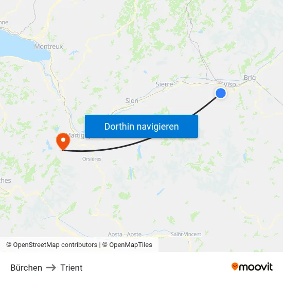 Bürchen to Trient map