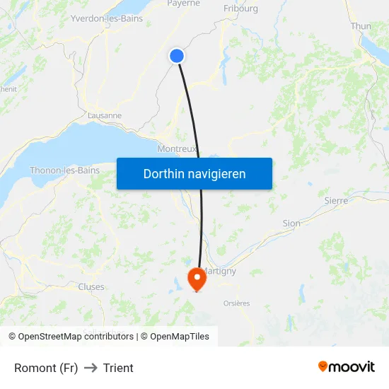 Romont (Fr) to Trient map