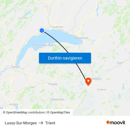 Lussy-Sur-Morges to Trient map