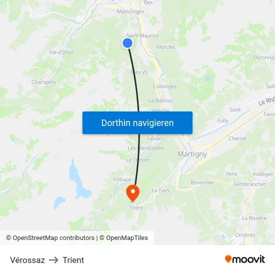Vérossaz to Trient map