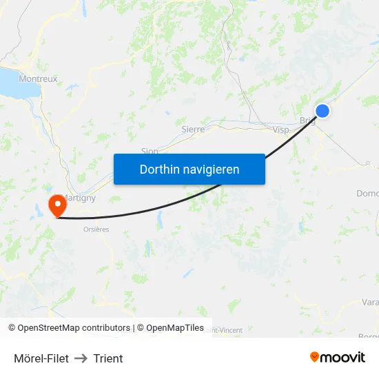 Mörel-Filet to Trient map