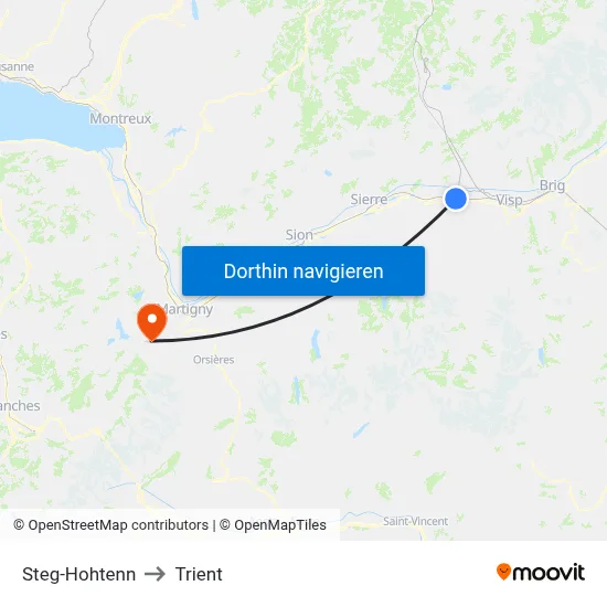 Steg-Hohtenn to Trient map
