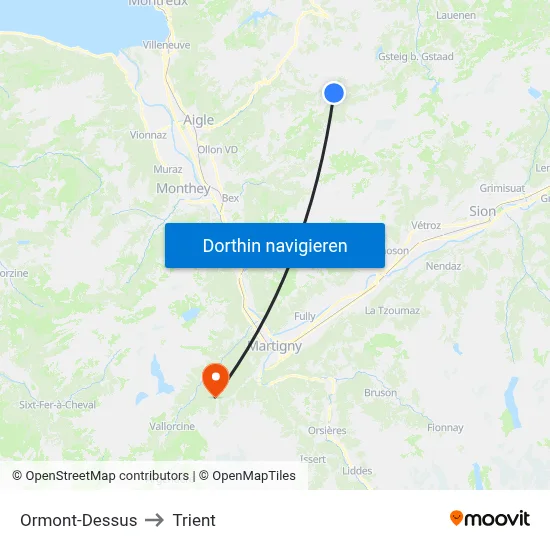 Ormont-Dessus to Trient map