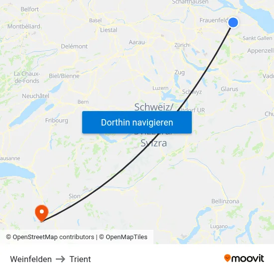 Weinfelden to Trient map