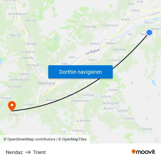 Nendaz to Trient map