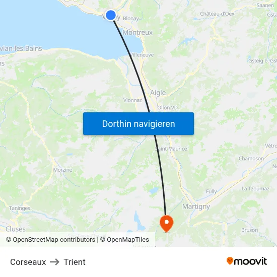 Corseaux to Trient map