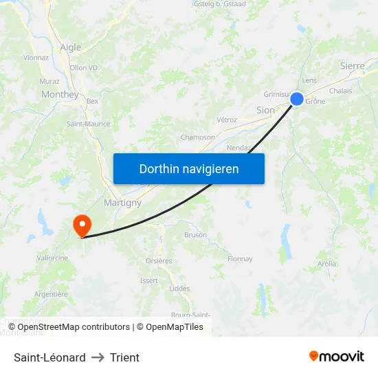 Saint-Léonard to Trient map