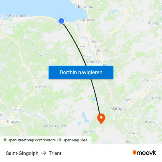 Saint-Gingolph to Trient map