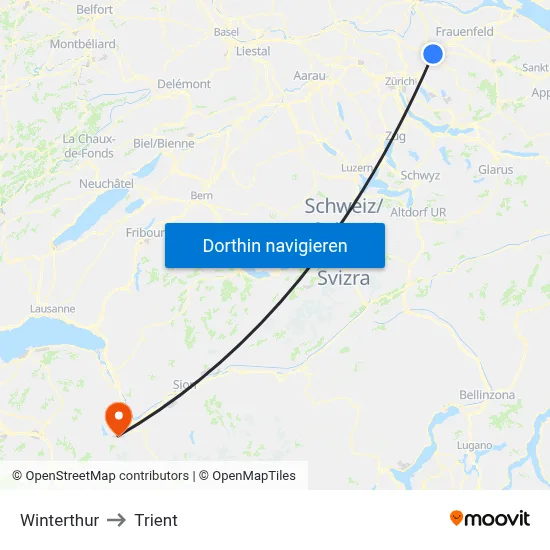 Winterthur to Trient map