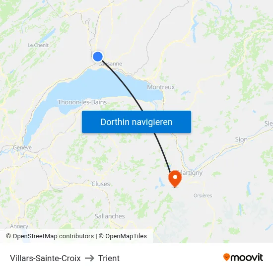 Villars-Sainte-Croix to Trient map