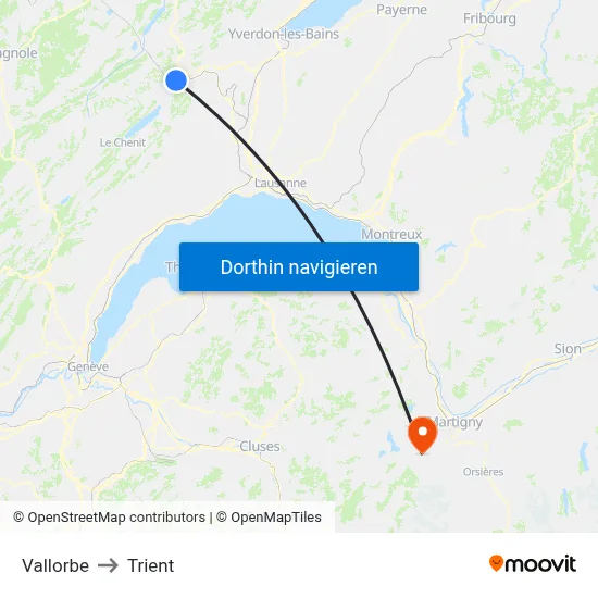 Vallorbe to Trient map