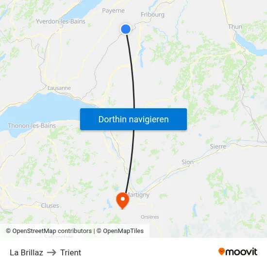 La Brillaz to Trient map
