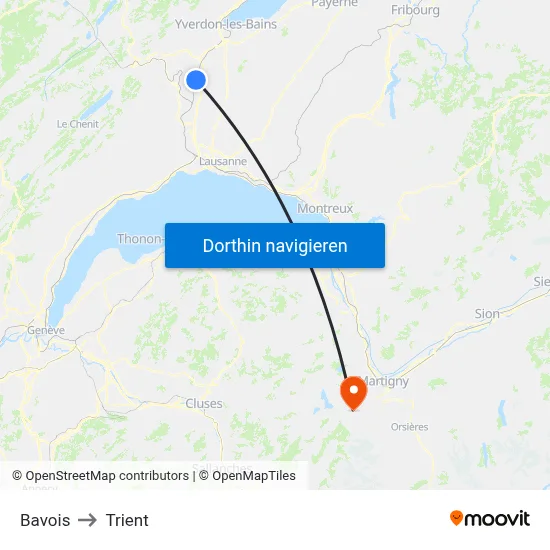 Bavois to Trient map