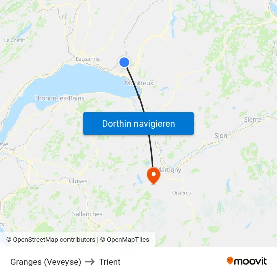 Granges (Veveyse) to Trient map