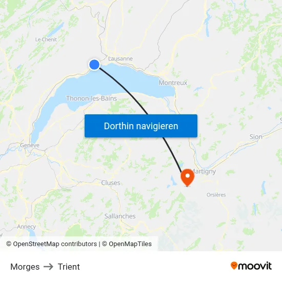 Morges to Trient map