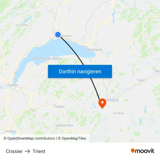 Crissier to Trient map