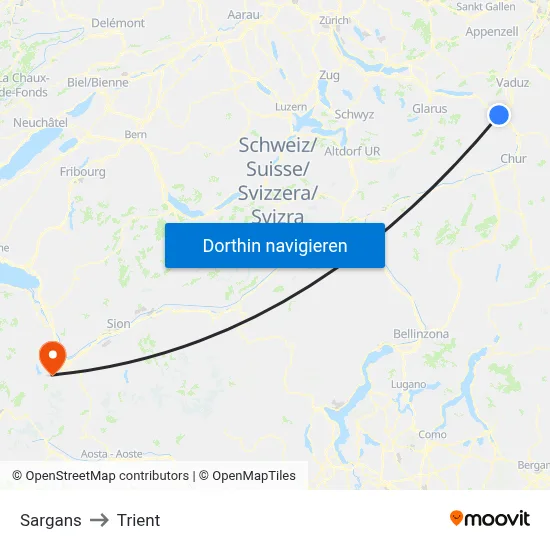 Sargans to Trient map