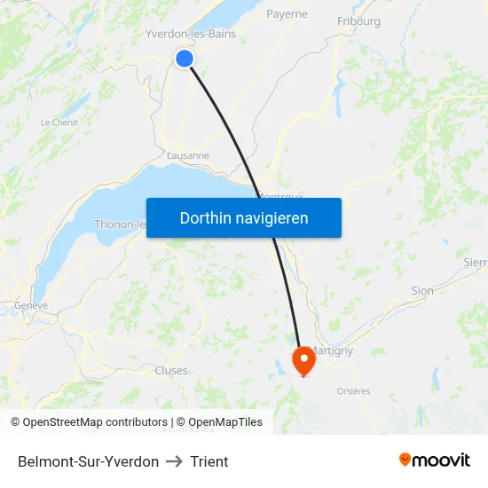 Belmont-Sur-Yverdon to Trient map