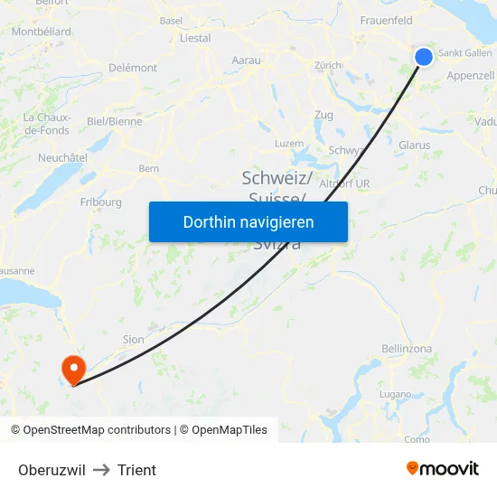 Oberuzwil to Trient map