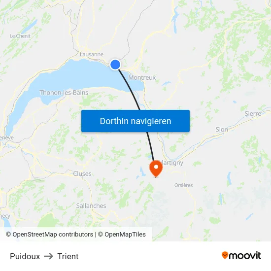 Puidoux to Trient map