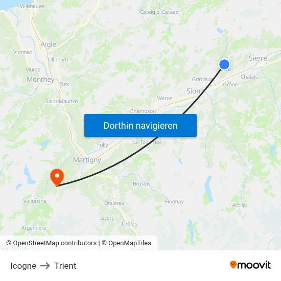 Icogne to Trient map