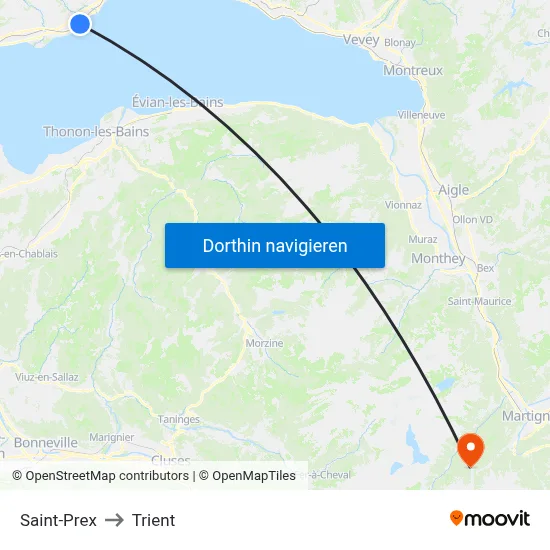 Saint-Prex to Trient map