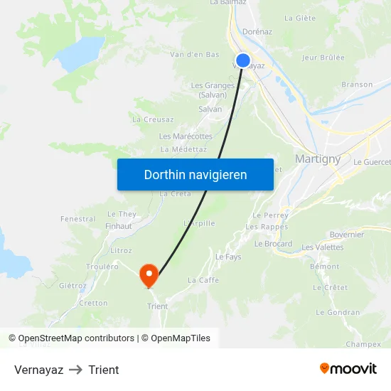 Vernayaz to Trient map