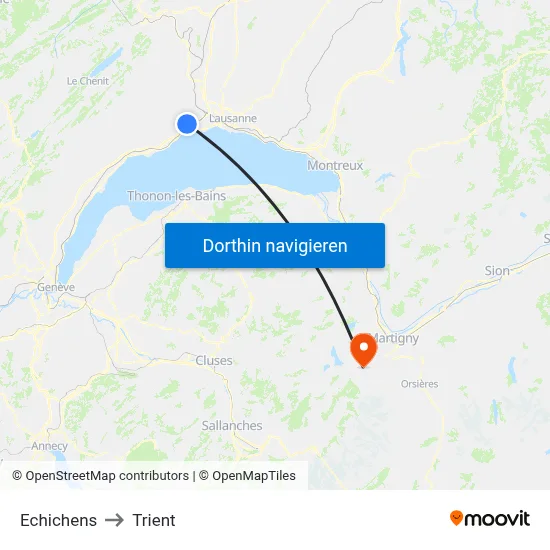 Echichens to Trient map