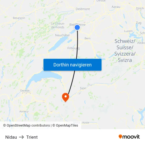 Nidau to Trient map