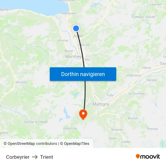 Corbeyrier to Trient map
