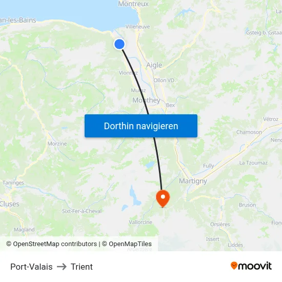 Port-Valais to Trient map