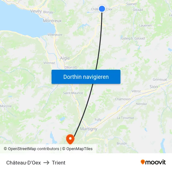 Château-D'Oex to Trient map