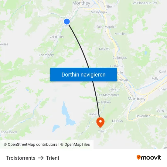 Troistorrents to Trient map