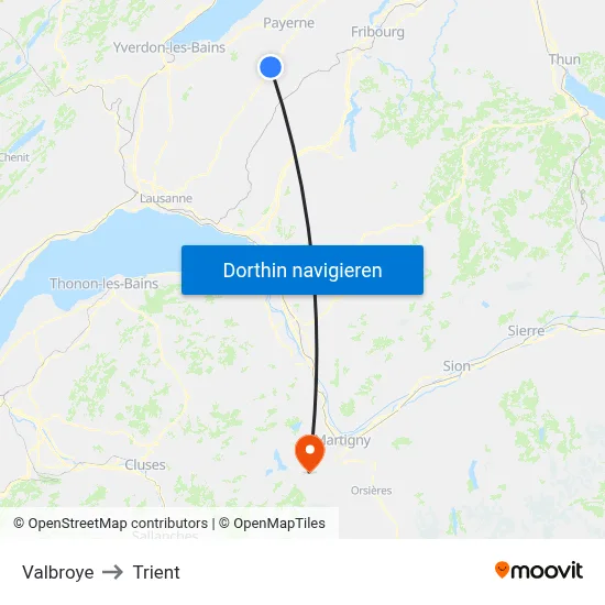 Valbroye to Trient map