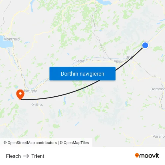 Fiesch to Trient map