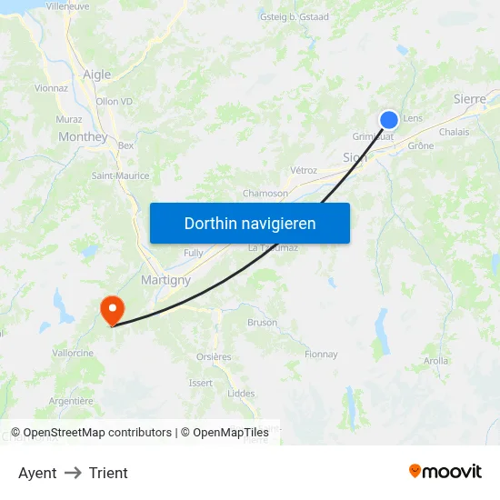 Ayent to Trient map