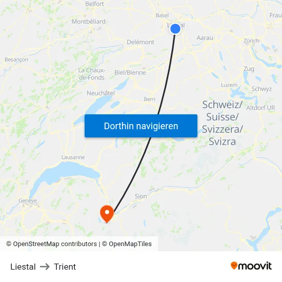 Liestal to Trient map