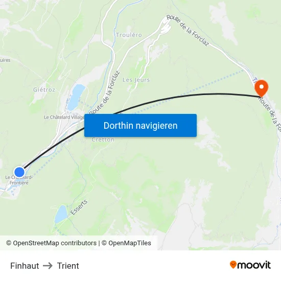 Finhaut to Trient map
