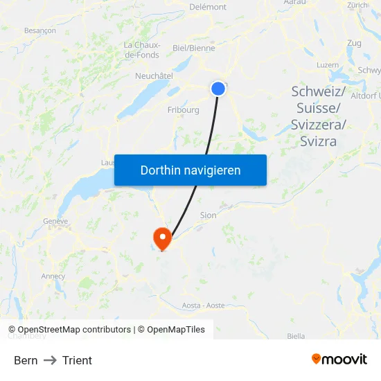 Bern to Trient map