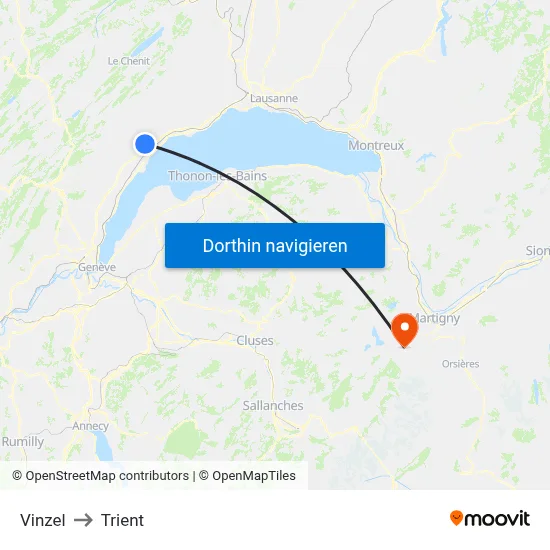 Vinzel to Trient map