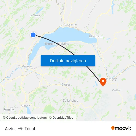Arzier to Trient map